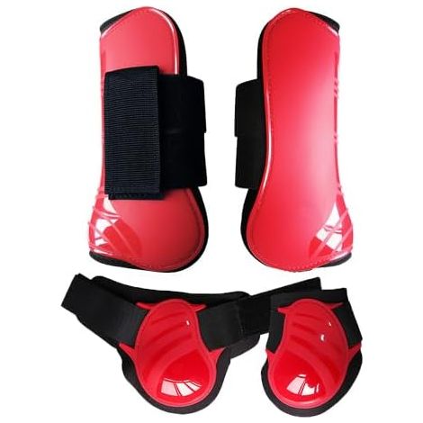 Lot de 4 guêtres pour chevaux, paire de guêtres avant et arrière avec coque rigide et fermeture velcro pour femmes et hommes, en PU robuste et élastique, bottes pour tendons classiques (L (1/5)