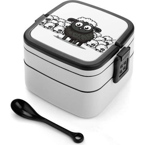 Boîte à bento mouton noir et blanc pour adultes, empilable (1/5)