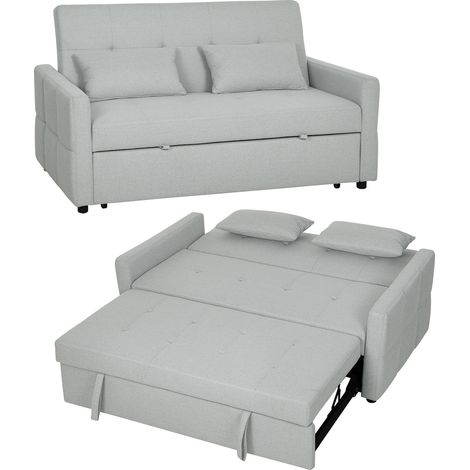 HOMCOM 2 Seater Sofa Bed, Convertible Pull Out Bed Settee, Light Grey (1/5)