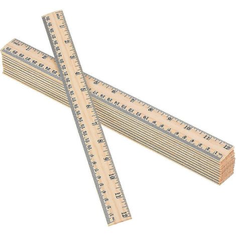 12 x Holzlineale, Schülerlineale, Schullineale aus Holz, Bürolineale, Messlineale, 2 Skalen (12 Zoll) (1/4)