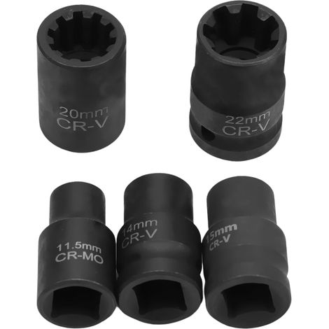 5 Pièces Douilles pour Étrier de Frein (11.5, 14, 15, 20, 22mm) Outils de Remplacement Vis Plaquettes de Frein Métal Noir (1/5)