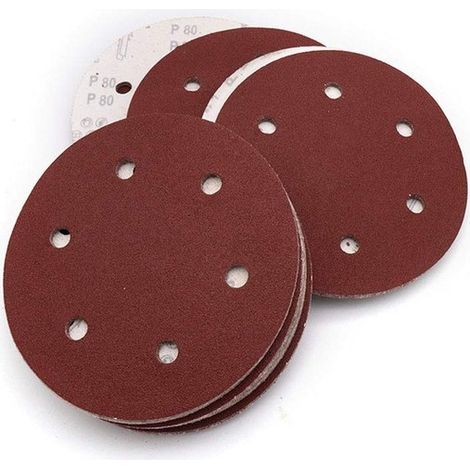 Juego de 20 discos de lijado de velcro de 225 mm y grano 80，Papel de lija para el tratamiento de superficies de muebles de madera (1/5)