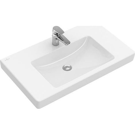 Vasques classiques, 1000 x 470 mm, Rectangulaire, modèle meulé, pour robinetterie à 3 trou s, troude robinetterie central percé,avec trop-plein, En porcelaine sanitaire Blanc