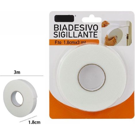 TRADE SHOP - Rotolo Nastro Biadesivo Sigillante Bianco 1,8 Cm X 3 Metri Sigilla Ripara 69825 -