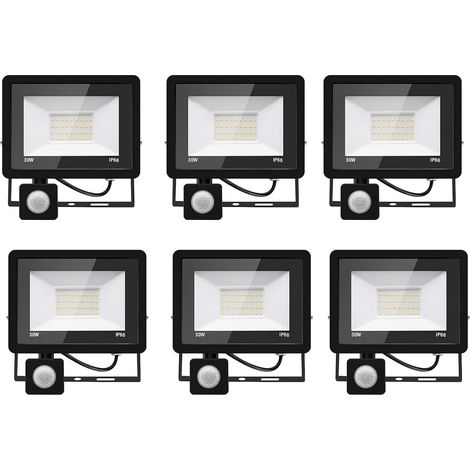 6PACK - Projecteur LED détecteur de mouvement 30W,3000LM Projecteur LED Exterieur Avec Detecteur Blanc Chaud(3000K) Imperméable IP66 Projecteur LED exterieur de sécurité pour, garage, couloir (1/5)