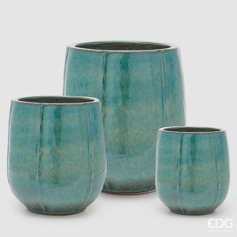 EDG Enzo De Gasperi Set 3 Pz Vaso Glaze Atlas Spicchi Bombato H 70 Cm H 55 Cm H 42 Cm H 40 Cm Waterproof Mix Blu