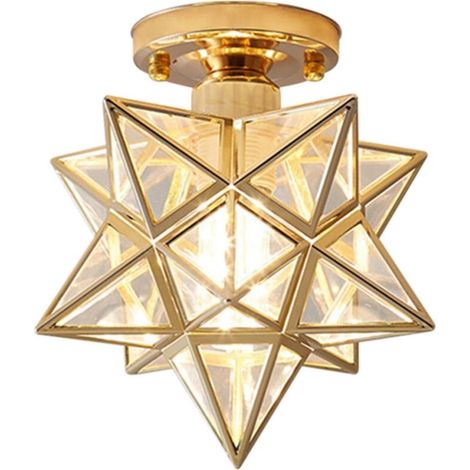 Fünfzackige Stern-Deckenleuchte, Flurlampe, Balkonlampe, kleine goldene Schmiedeeisenlampe (1/5)