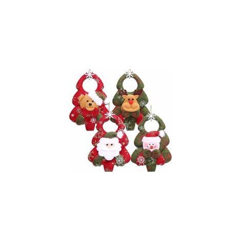 Lot de 4 ensembles d’ornements de Noël en peluche (Père Noël, bonhomme de neige, renne, ours), décoration suspendue – (1/3)