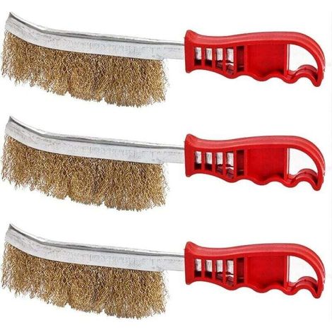 [JAMAIS UTILISÉ]Ensemble de 3 brosses à main en fil de nylon, brosse en fil de laiton, brosse en fil d'acier inoxydable, grandes brosses en laiton pour le nettoyage du bois, le nettoyage des projectio