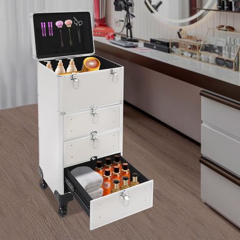 Salon-Rollwagen mit Schubladen, Water-Cube-Muster, rollbarer Make-up-Organizer mit Schubladen für Reisen und Zuhause, 34 x 27 x 107 cm (1/5)