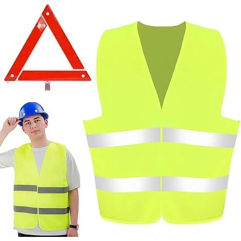 Triangle Voiture, Triangle et Gilet Jaune pour Voiture, Gilet de Sécurité, Kit Triangle de Signalisation, Triangle Pliable pour Voiture, avec Mallette de Rangement (1/5)