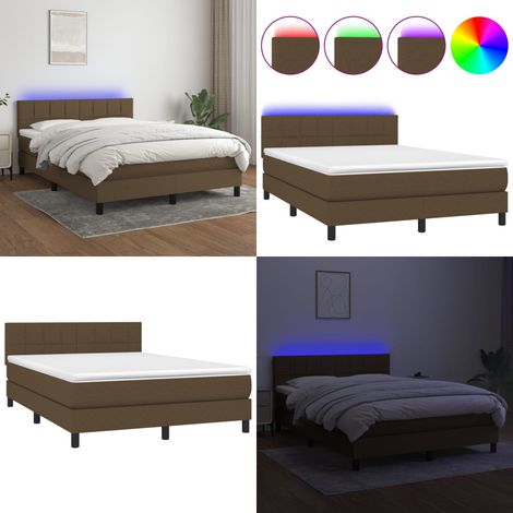 Sommier à lattes de lit matelas et LED Marron foncé 140x200 cm - Sommier Tapissier - Lit Avec Led - Matelas À Ressorts Ensachés - Têted Lit Ajustable - Éclairage Led - Home & Living (1/5)