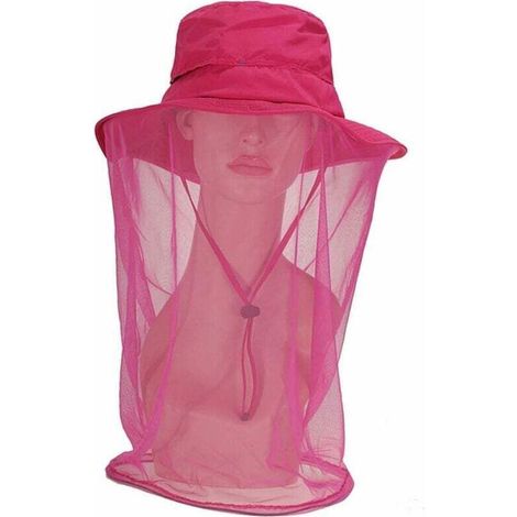 [NIEMALS VERWENDET] Rosa Imker-Gesichtshut mit Netz-Bienenschleier, für das Trocknen im Freien und Angeln, für Männer und Frauen, Anti-UV-Hut, L (58–60 cm)