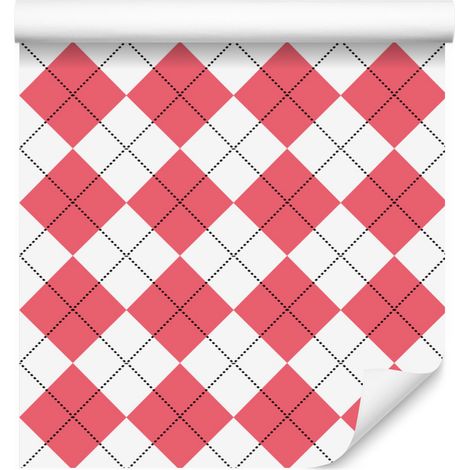 Tapete Basic Retro Kariert Koralle und Weiß 50x1000 cm (1/5)