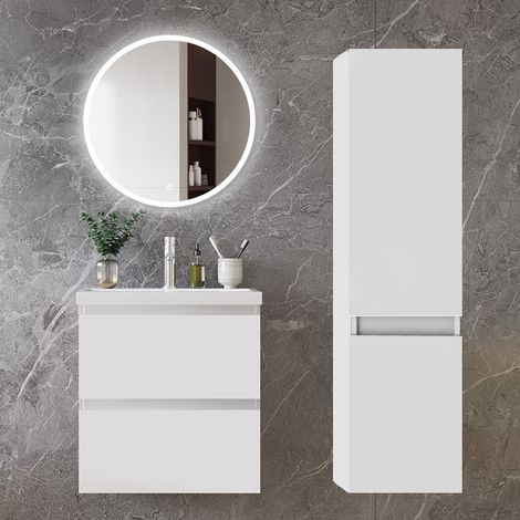 Ocean Ensemble de meubles de salle de bain, 5038,552cm, meuble avec vasque + miroir LED rond + meuble colonne 110cm, blanc (1/5)