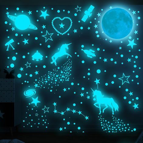Étoiles phosphorescentes pour plafond, stickers muraux licorne décoration murale licorne pour chambr (1/5)