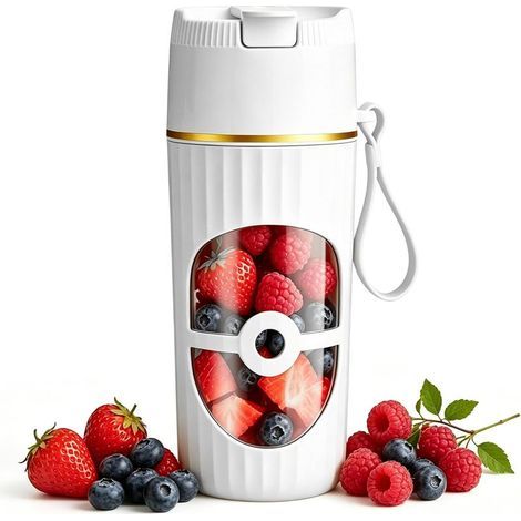 Blender Portable: 400ml Blender Smoothie, USB Rechargeable Mini Mélangeur, Mixeur Blenders, Smoothie Mixer Avec 10 Lames Pour Salle De Sport, Bureau, Camping Et Voyage (Blanc) (1/4)