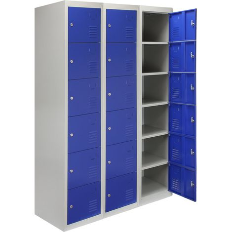 MonsterShop - 3 Taquillas Metálicas para Montar con 6 Puertas Azules 45x114x180cm con Estantes llaves Imanes Portatarjetas Nombre Casilleros Metalicos Metal Locker Escuela Gimnasio Vestuario y Oficina