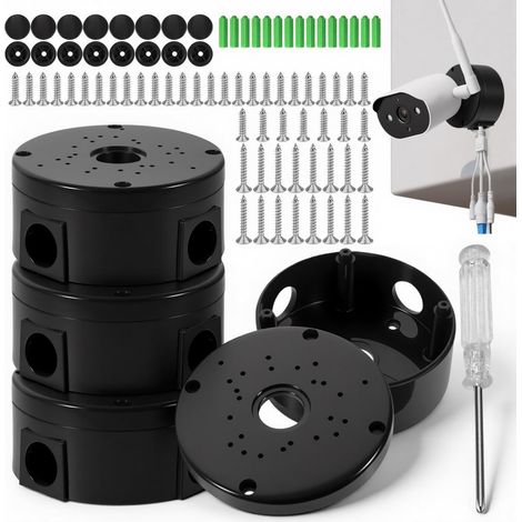 4 Boite de Derivation Etanche Exterieur pour Caméras de Surveillance Boîte de Jonction Ronde Étanche Noir, avec Vis et Tournevis Cruciforme, Boite de Dérivation pour Intérieures (1/5)