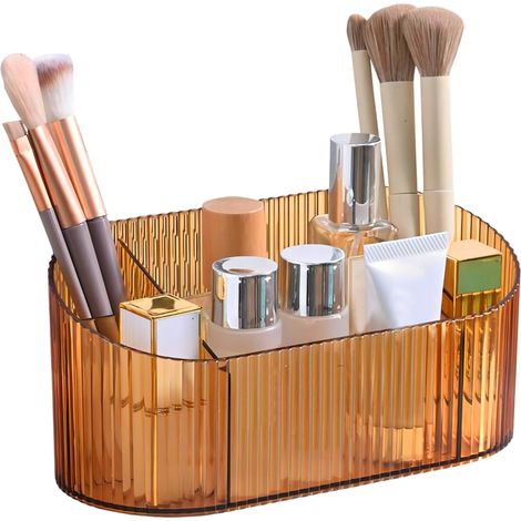 Organisateur maquillage acrylique, 5 compartiments, pot à pinceaux pour coiffeuse, salle de bain, chambre. (1/5)