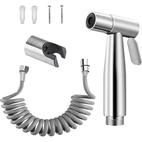 Douchette de bidet en inox, set de douchette à main,jet réglable,flexible et crochet,Convient pour la chasse d'eau des salles de bain et des toilettes (1/4)