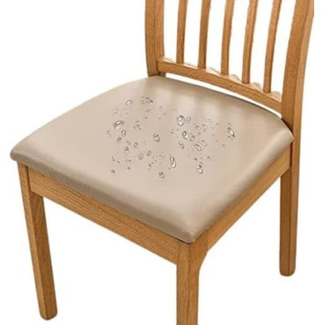 BelleRise - Lot de 6 housses de chaises de salle à manger imperméables en similicuir kaki. (1/5)