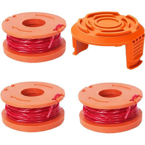 Lot de 3 bobines de rechange pour débroussailleuse CGT183A, CGT18LA1, WA0004, WG150, WG151, WG152, WG153 , avec 1 couvercle WA0010 (1/5)