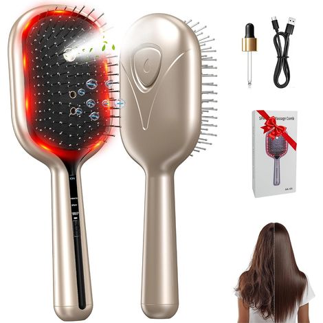 4 en 1 Peigne de Massage Électrique à Coussin d'Air Brosse Vapeur Cheveux Brosse vapeur cheveux avec 5 millions d'ions négatifs, massage, lumière rouge 630–650 nm et brumisation (Doré) (1/5)