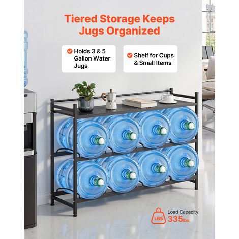 Support de Bonbonne d'Eau, Rack de Rangement pour 8 Bidons de 11L et 19L, 3 Niveaux 4 Rangées, Cadre en Métal avec Étagère de Range… (1/5)