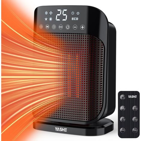 YASHE Termoventilatore in Ceramica 1800W, Riscaldatore Elettrico a Risparmio con Termostato, Telecomando, 3 Modalità, Oscillazione 75°, Timer 24 Ore, Protezione contro Surriscaldamento e Ribaltamento (1/5)