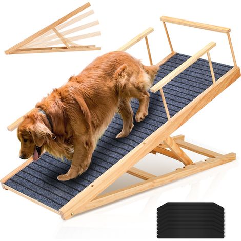 Jiubiaz Rampa per cani Animali domestici Regolabile in altezza con supporto in legno Collegamento senza soluzione di continuità della piattaforma di atterraggio Cani da pendio pieghevole - uso antisci (1/4)