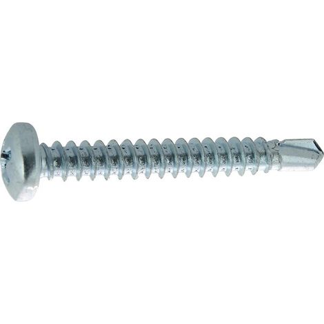 Vis autoperceuses tête cylindrique empreinte phillips acier zingué blanc entièrement filetées, diamètre 3,9 mm, longueur 9,5 mm, - VISWOOD