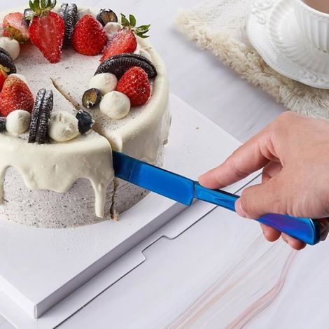 Couteau et serveur à gateau bleu, 33cm en acier inoxydable pour couper les gateaux, ensemble élégant pour le mariage, Bleu (1/5)