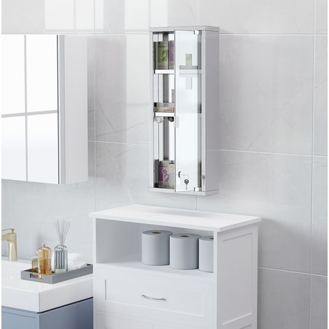 MEUBLIV Armoire à pharmacie murale 20x12x58 cm argent – fermant à clé (1/5)