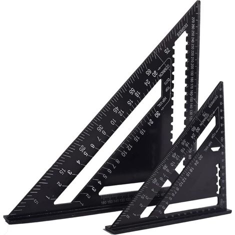 Equerre Menuisier Multifunctions 18cm et 30cm, Metal Aluminium Triangle Règle Équerre Trusquin Guide Raporteur Angle 45 90 Degres/Outillage Charpentier/Outil Traçage Guidage Menuiserie Bois