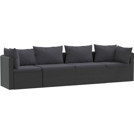vidaXL Set Divani da Giardino 4 pz con Cuscini in Polyrattan Nero