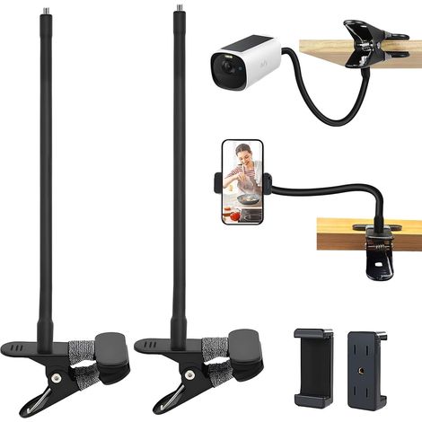 2 Pcs Support de Caméra pour 2/2C/2Pro/2C Pro/3/3C/E40 SoloCam S220/C210/Tapo C425/Ring Indoor Cam avec 2 Clip de Téléphone, Support de Fixation Universel en Métal (Noir) (1/5)
