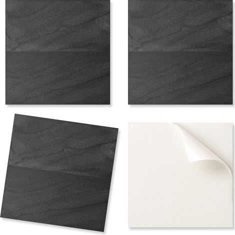 Baldosas autoadhesivas de vinilo impresas con dise帽o de losas de piedra oscura de 20x20x20 cm.