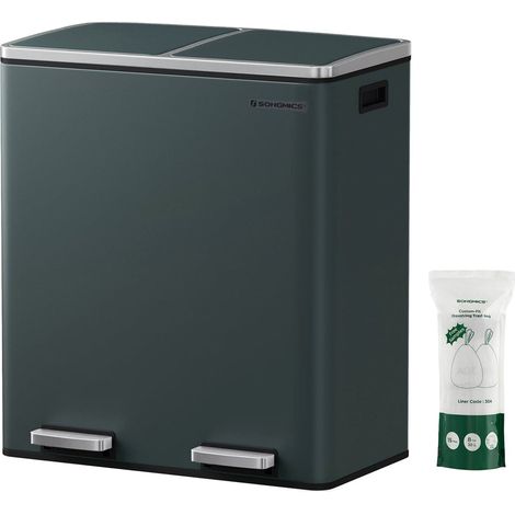 Pattumiera a 2 pedali con doppio scomparto 2 x 30 litri acciaio inox anti-impronta secchio interno in plastica con manico verde 120007157