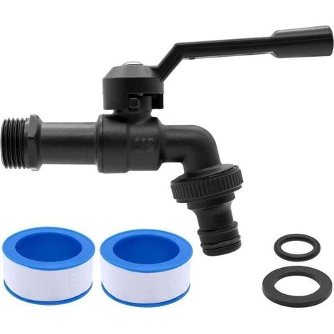 Robinet de jardin en laiton 1/2" - Résistant au gel - 20 °C - Résistant à la chaleur - 120 °C - Avec raccords de tuyau - Noir (1/4)