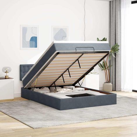 vidaXL Cadre de lit ottoman avec matelas gris foncé 140x190 cm velours (1/5)