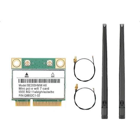 Adaptateur réseau sans fil WiFi 7 BE200 avec Bluetooth 5.4 tri-bande 2,4 GHz/5 GHz/6 GHz et antenne, offrant un débit de 8 774 Mbps. (1/5)