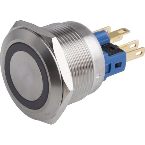 Bouton-poussoir, Momentané lumineux, LED Blanc, Unipolaire à deux directions (1RT), 5 A @ 250 V c.a., Argent, Montage ( Prix pour 1 ) (1/2)