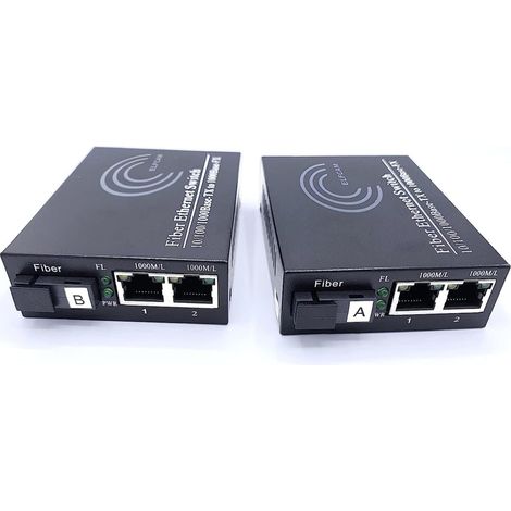 Elfcam - Lot de 2 Convertisseurs Fibre Optique Ethernet - SC Monomode, 2 Port SFP + 2 Port RJ45, Jusqu’à 20 km, Module SFP Inclus