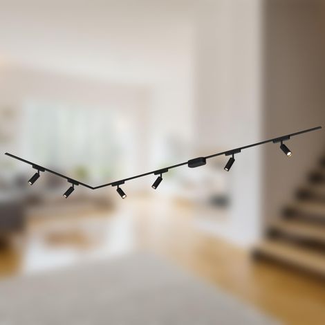 Système de rail set complet, 6x spots LED, forme L, lampes, orientable, système de rail lumineux pour plafond, rail pour spot, lampe de plafond, plafonnier, spotlight, 3m, noir (1/5)