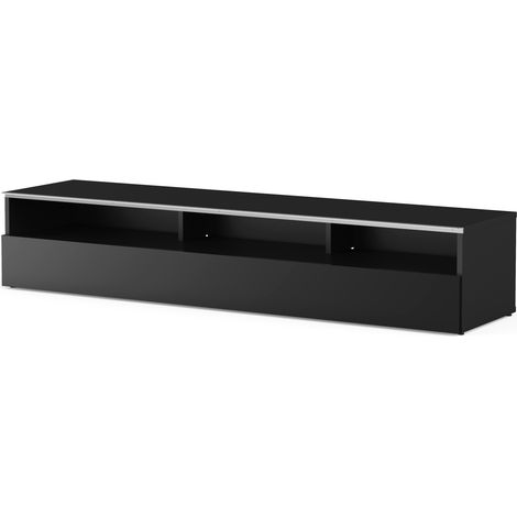 Meuble TV 3 niches 1 porte mélaminé noir New York 160cm (1/2)