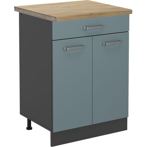 Mueble bajo de cocina R-Line, Gris azulado, 60 cm , ET Roble, Vicco (1/5)