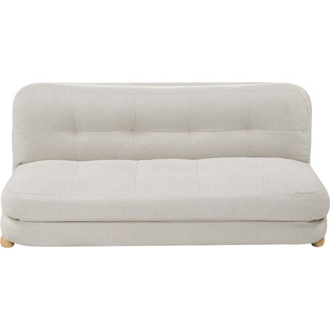 Canapé-lit en Faux Lin Capitonné 2 Places Fonction Couchage Matelassé Pieds en Bois Blanc Cassé Esbjerg