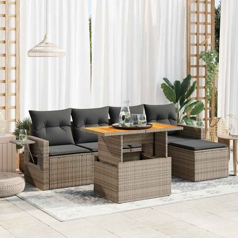 vidaXL Cuscini da giardino - Set Divano da Giardino 6 pz con Cuscini Grigio in Polyrattan (1/5)