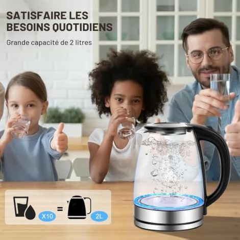 Bouilloire en verre 2,0 L 2300 W sans BPA avec éclairage LED (1/4)